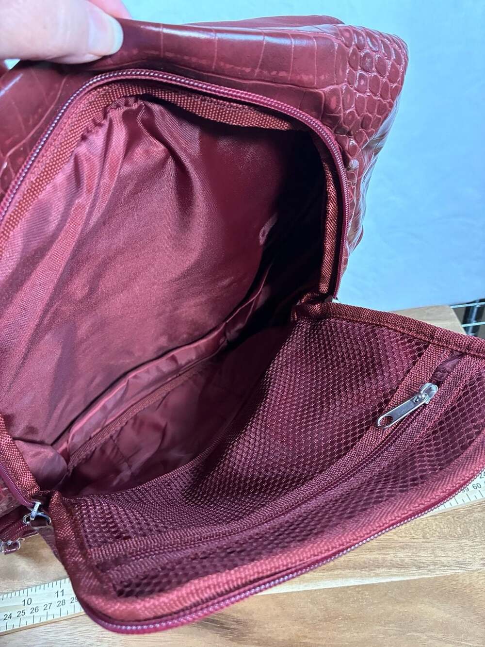 iPack Signature Faux Croc Backpack Maroon Crocodile Print Diaper Bag